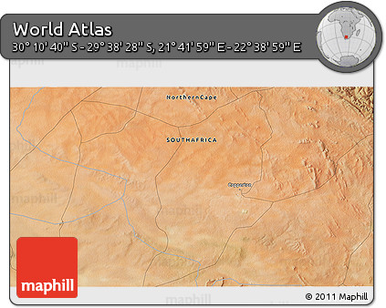 Satellite 3D Map of the Area around 29° 54' 34" S, 22° 10' 29" E