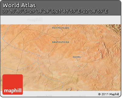 Satellite 3D Map of the Area around 29° 54' 34" S, 22° 10' 29" E