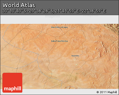 Satellite 3D Map of the Area around 29° 54' 34" S, 22° 10' 29" E