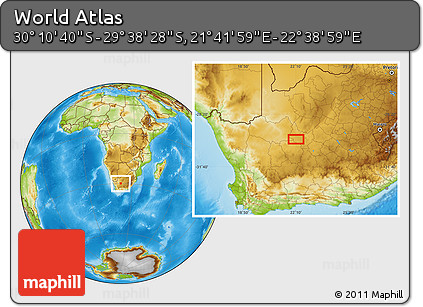 Physical Location Map of the Area around 29° 54' 34" S, 22° 10' 29" E