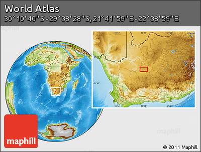 Physical Location Map of the Area around 29° 54' 34" S, 22° 10' 29" E
