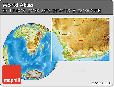 Physical Location Map of the Area around 29° 54' 34" S, 22° 10' 29" E