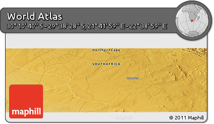 Physical Panoramic Map of the Area around 29° 54' 34" S, 22° 10' 29" E