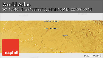 Physical Panoramic Map of the Area around 29° 54' 34" S, 22° 10' 29" E