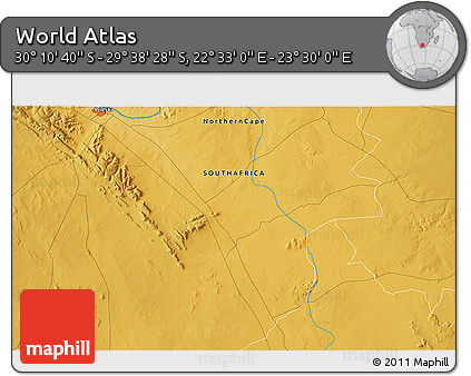 Physical 3D Map of the Area around 29° 54' 34" S, 23° 1' 29" E