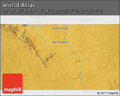 Physical 3D Map of the Area around 29° 54' 34" S, 23° 1' 29" E