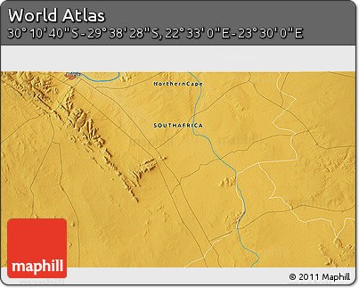 Physical 3D Map of the Area around 29° 54' 34" S, 23° 1' 29" E