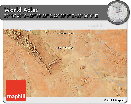 Satellite 3D Map of the Area around 29° 54' 34" S, 23° 1' 29" E