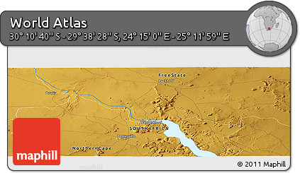 Physical Panoramic Map of the Area around 29° 54' 34" S, 24° 43' 30" E