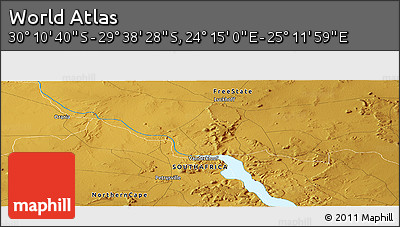 Physical Panoramic Map of the Area around 29° 54' 34" S, 24° 43' 30" E