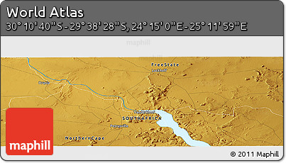 Physical Panoramic Map of the Area around 29° 54' 34" S, 24° 43' 30" E