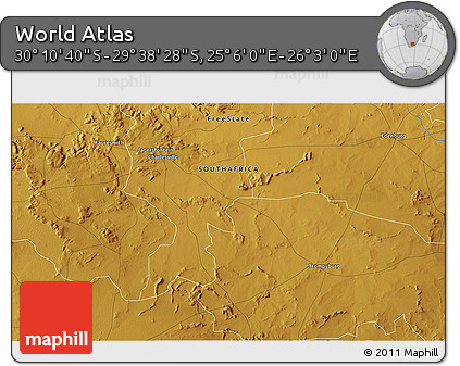 Physical 3D Map of the Area around 29° 54' 34" S, 25° 34' 30" E