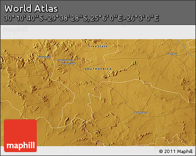 Physical 3D Map of the Area around 29° 54' 34" S, 25° 34' 30" E