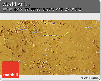 Physical 3D Map of the Area around 29° 54' 34" S, 25° 34' 30" E