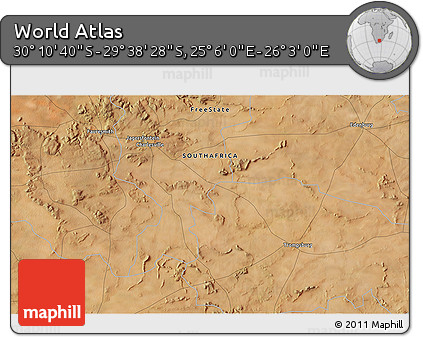 Satellite 3D Map of the Area around 29° 54' 34" S, 25° 34' 30" E