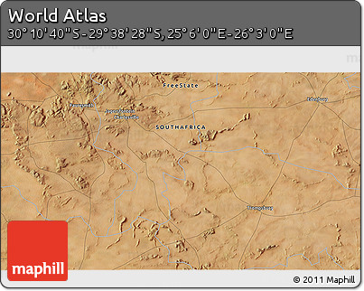Satellite 3D Map of the Area around 29° 54' 34" S, 25° 34' 30" E
