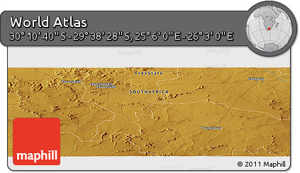 Physical Panoramic Map of the Area around 29° 54' 34" S, 25° 34' 30" E