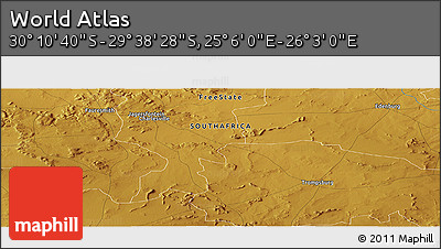 Physical Panoramic Map of the Area around 29° 54' 34" S, 25° 34' 30" E