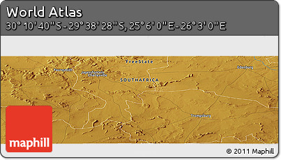 Physical Panoramic Map of the Area around 29° 54' 34" S, 25° 34' 30" E