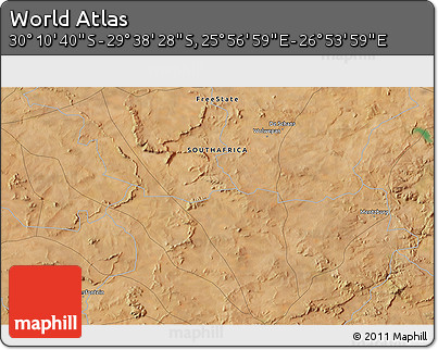 Satellite 3D Map of the Area around 29° 54' 34" S, 26° 25' 29" E
