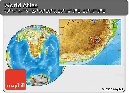 Physical Location Map of the Area around 29° 54' 34" S, 27° 16' 29" E