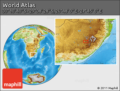 Physical Location Map of the Area around 29° 54' 34" S, 27° 16' 29" E