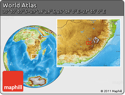 Physical Location Map of the Area around 29° 54' 34" S, 27° 16' 29" E