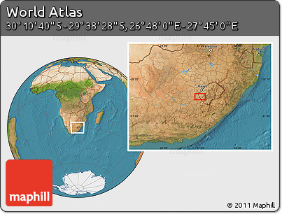 Satellite Location Map of the Area around 29° 54' 34" S, 27° 16' 29" E