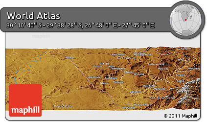 Physical Panoramic Map of the Area around 29° 54' 34" S, 27° 16' 29" E