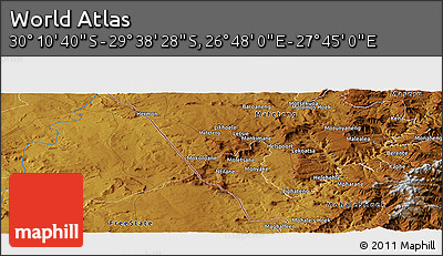 Physical Panoramic Map of the Area around 29° 54' 34" S, 27° 16' 29" E