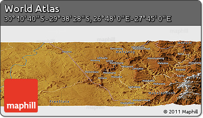 Physical Panoramic Map of the Area around 29° 54' 34" S, 27° 16' 29" E
