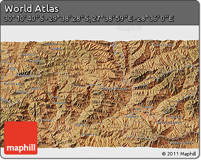 Satellite 3D Map of the Area around 29° 54' 34" S, 28° 7' 30" E