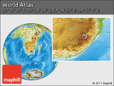 Physical Location Map of the Area around 29° 54' 34" S, 28° 7' 30" E