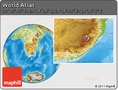 Physical Location Map of the Area around 29° 54' 34" S, 28° 7' 30" E