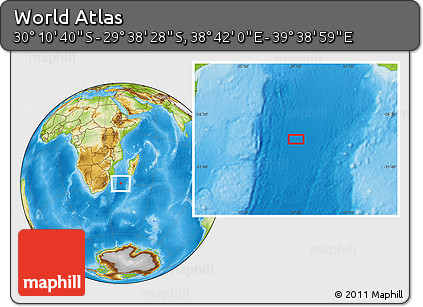 Physical Location Map of the Area around 29° 54' 34" S, 39° 10' 29" E