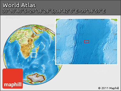 Physical Location Map of the Area around 29° 54' 34" S, 39° 10' 29" E