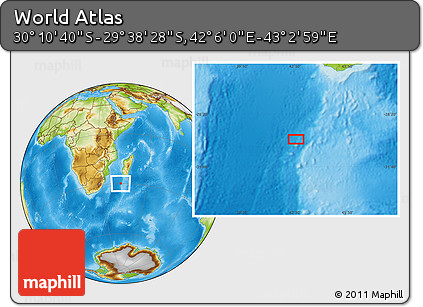 Physical Location Map of the Area around 29° 54' 34" S, 42° 34' 30" E
