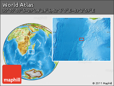 Physical Location Map of the Area around 29° 54' 34" S, 42° 34' 30" E