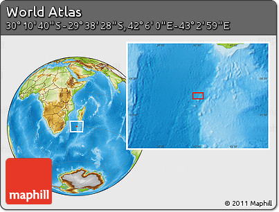 Physical Location Map of the Area around 29° 54' 34" S, 42° 34' 30" E