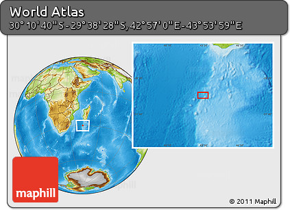 Physical Location Map of the Area around 29° 54' 34" S, 43° 25' 29" E