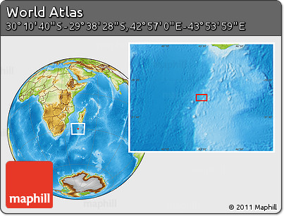 Physical Location Map of the Area around 29° 54' 34" S, 43° 25' 29" E