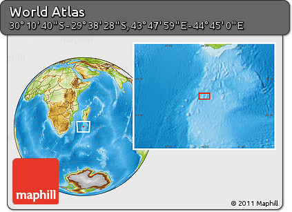 Physical Location Map of the Area around 29° 54' 34" S, 44° 16' 29" E