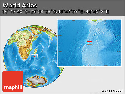 Physical Location Map of the Area around 29° 54' 34" S, 44° 16' 29" E