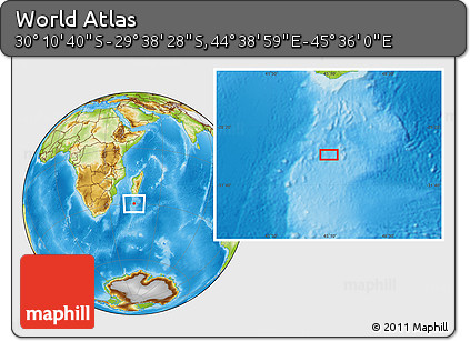 Physical Location Map of the Area around 29° 54' 34" S, 45° 7' 30" E