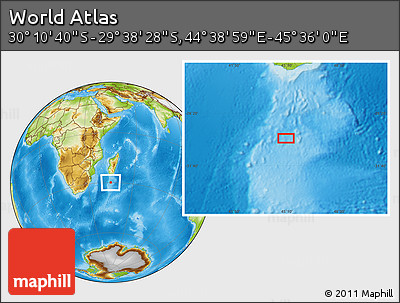 Physical Location Map of the Area around 29° 54' 34" S, 45° 7' 30" E
