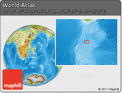 Physical Location Map of the Area around 29° 54' 34" S, 45° 7' 30" E