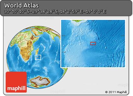 Physical Location Map of the Area around 29° 54' 34" S, 48° 31' 29" E