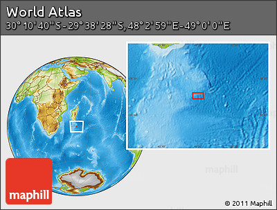 Physical Location Map of the Area around 29° 54' 34" S, 48° 31' 29" E