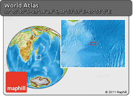 Physical Location Map of the Area around 29° 54' 34" S, 49° 22' 30" E