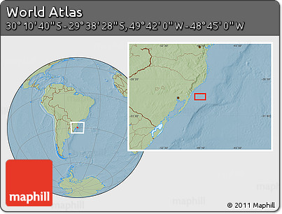 Savanna Style Location Map of the Area around 29° 54' 34" S, 49° 13' 30" W, hill shading